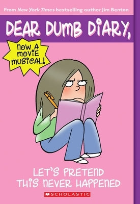 Mass market paperback of "Let's Pretend This Never Happened" by Scholastic Paperbacks, featuring the book cover with colorful illustrations.
