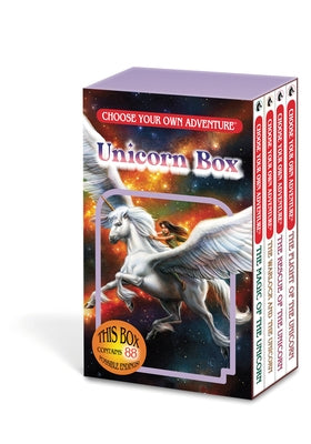 Choose Your Own Adventure Unicorn boxed set with four paperback books featuring magic, warlocks, rescue, and flight adventures.