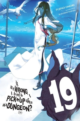 Paperback copy of "Is It Wrong to Try to Pick Up Girls in a Dungeon? Vol. 19" light novel by Yen on, showing the front cover.