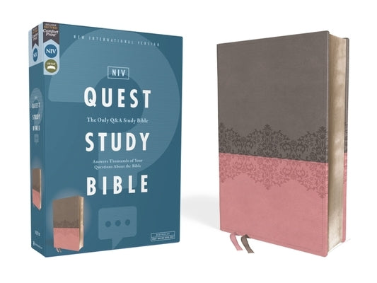 Niv, Quest Study Bible, Leathersoft, Gray/Pink, Comfort Print: The Only Q and A Study Bible Bible Zondervan