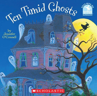 Paperback of Ten Timid Ghosts by Cartwheel Books showing ten colorful ghost illustrations on the cover.