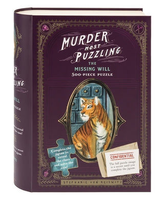 Chronicle Books Murder Most Puzzling: The Missing Will 500-piece puzzle featuring a detailed, crime-themed illustration for board game enthusiasts.
