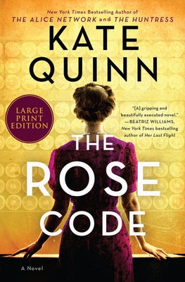 Large print paperback of The Rose Code by William Morrow, showing the book cover with floral and elegant design elements.