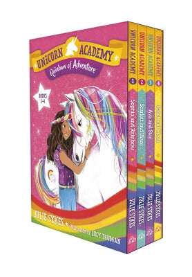 Set of four paperback Unicorn Academy books from Rainbow of Adventure boxed set by Random House Books for Young Readers.