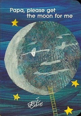 Little Simon board book titled "Papa, Please Get the Moon for Me" featuring colorful illustrations of a child and the moon.