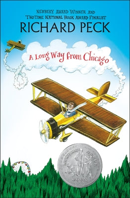Paperback of A Long Way from Chicago novel in stories by Dial Books, showing the book cover with colorful illustrations.