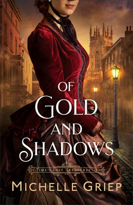 Paperback of "Of Gold and Shadows" by Bethany House Publishers, featuring a cover with gold accents and shadowy artwork.