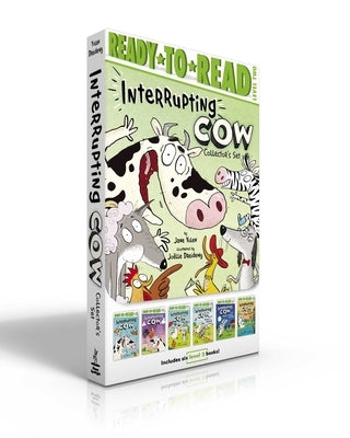 Set of four paperback Interrupting Cow books by Simon Spotlight, featuring humorous stories with cows and animals.