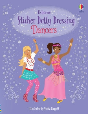 Paperback Sticker Dolly Dressing Dancers book by Usborne Books featuring colorful illustrations of fashion dolls and accessories.