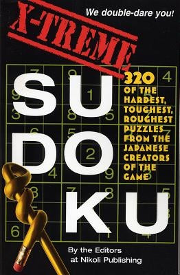 Paperback X-Treme Sudoku puzzle book by Workman Publishing featuring colorful cover and sample Sudoku puzzles.