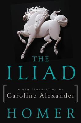Paperback copy of The Iliad by Ecco Press, featuring the book cover with classical artwork and title text.
