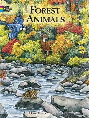 Paperback Forest Animals Coloring Book by Dover Publications featuring detailed illustrations of various woodland creatures.