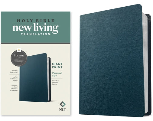 NLT Personal Size Giant Print Bible, Filament Enabled (Genuine Leather, Navy Blue, Red Letter) by Tyndale