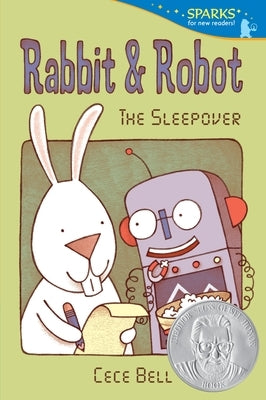 Paperback of "Rabbit and Robot: The Sleepover" by Candlewick Sparks, showing colorful illustrated cover with rabbit and robot characters.