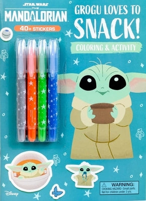 Paperback book titled "Star Wars: Grogu Loves to Snack!" featuring Grogu holding snacks, with colorful Star Wars-themed cover art.