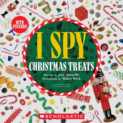 Paperback I Spy Christmas Treats book by Cartwheel Books featuring festive holiday scenes with hidden objects for children.