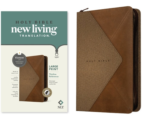 NLT Large Print Thinline Reference Zipper Bible, Filament Enabled (Leatherlike, Messenger Stone & Camel, Indexed, Red Letter) by Tyndale