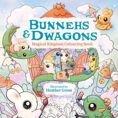 Colorful paperback of Bunnehs and Dwagons: Magical Kingdoms Cozy Colouring book by HarperCollins, featuring whimsical illustrations.