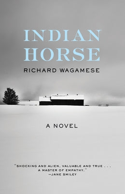 Indian Horse paperback novel by Milkweed Editions featuring a cover image with Indigenous artwork and a Native American horse illustration.
