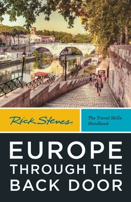 Paperback book titled "Europe Through the Back Door" by Rick Steves, featuring a colorful cover with travel imagery.