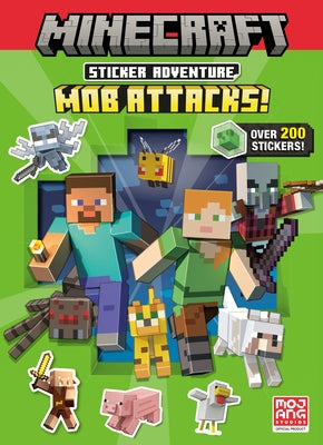 Minecraft Sticker Adventure: Mob Attacks! paperback book showing colorful Minecraft characters and sticker pages on the cover.
