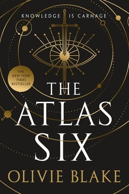 Paperback copy of The Atlas Six by Tor Books, featuring the book cover with dark, mystical artwork.