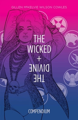 Paperback copy of The Wicked + the Divine Compendium by Image Comics, featuring vibrant cover art and detailed illustrations.