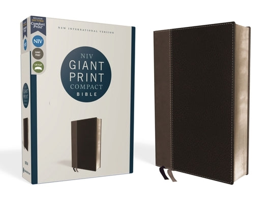 Black leather-soft Zondervan Niv Giant Print Compact Bible with red letter edition and comfortable print design.