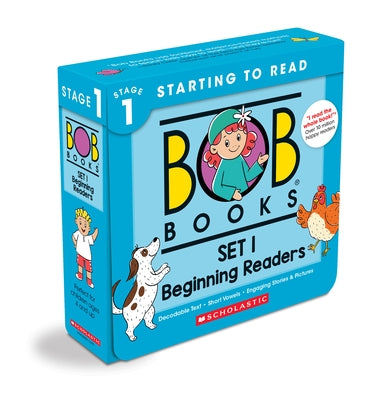Boxed set of Bob Books Beginning Readers Set 1 by Scholastic Inc., featuring colorful books for early phonics and reading skills for kids.