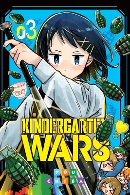 Paperback of Kindergarten Wars, Vol. 3 manga by Yen Press featuring colorful cover art with characters from the series.