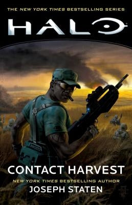 Paperback copy of Halo: Contact Harvest by Gallery Books, featuring the book cover with space-themed artwork.