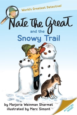 Paperback copy of "Nate the Great and the Snowy Trail" by Yearling Books, featuring colorful cover art with Nate in winter gear.