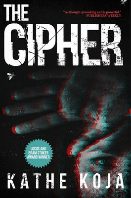 Paperback of The Cipher novel by Meerkat Press with a dark, mysterious cover featuring cryptic symbols and a shadowy background.