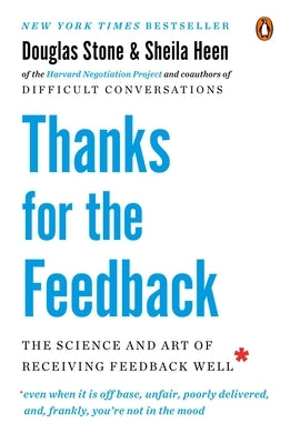 Paperback book titled "Thanks for the Feedback: The Science and Art of Receiving Feedback Well" by Penguin Books.
