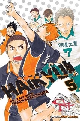 Paperback of Haikyu!!, Vol. 5 comic book by Viz Media featuring colorful volleyball team illustrations on the cover.