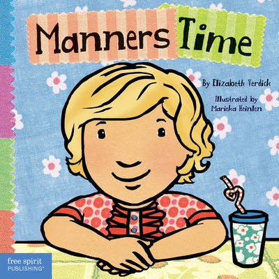 Manners Time board book by Free Spirit Publishing showing colorful illustrations of children practicing good manners.