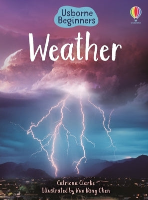 Usborne Books weather paperback showing a colorful illustrated cover with clouds, sun, and rain symbols for children’s educational reading.