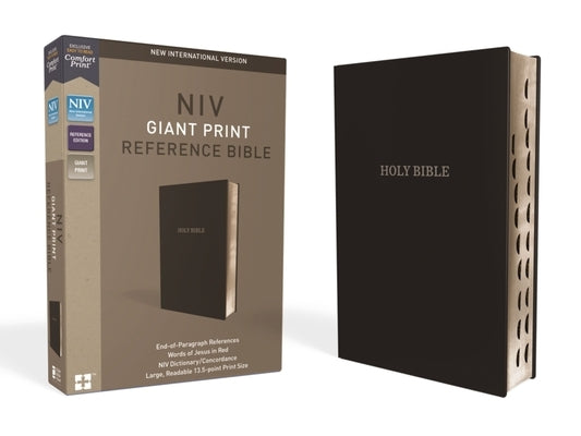 Black leather-look NIV Reference Bible with giant print, red letter edition, indexed, and comfort print by Zondervan.