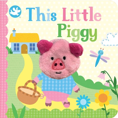Open page of "This Little Piggy" board book by Cottage Door Press showing colorful illustrated pigs on a children's story spread.