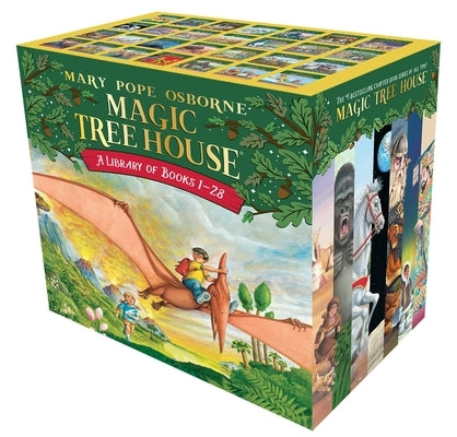 Boxed set of Magic Tree House books 1-28 by Random House Books for Young Readers, featuring colorful book covers in a neatly arranged set.