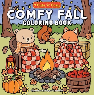 Paperback fall-themed coloring book titled "The Comfy Fall Coloring Book" by Adams Media Corporation, featuring autumn-inspired illustrations.