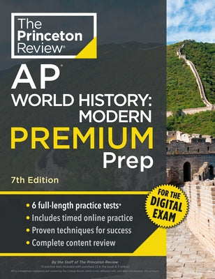 Princeton Review AP World History Modern Premium Prep paperback with practice tests and digital content for exam review.