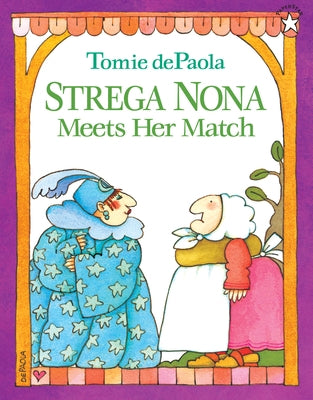 Paperback of Strega Nona Meets Her Match by Puffin Books, featuring colorful cover art with characters from the story.