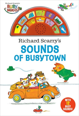 Richard Scarry's Sounds of Busytown board book by Random House Books for Young Readers, showing colorful pages with busy town scenes.