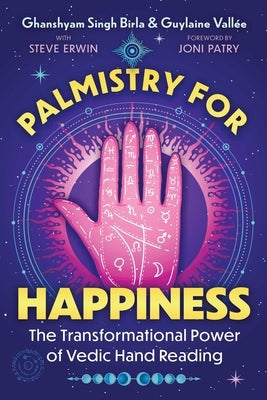 Paperback book titled "Palmistry for Happiness" by Destiny Books, featuring a colorful cover with hand illustrations.