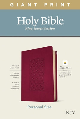 Tyndale KJV Personal Size Giant Print Bible with leatherlike cover, diamond frame design, in Cranberry color, filament enabled edition