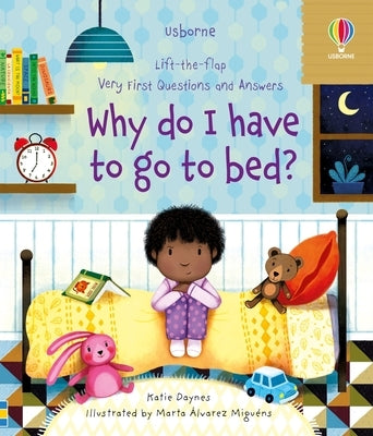 Usborne Books' Very First Questions and Answers bedtime board book, colorful pages explaining why kids need to go to bed