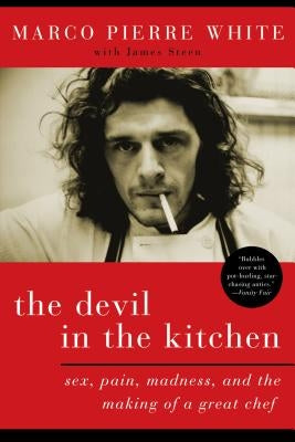 Paperback book titled "The Devil in the Kitchen" by Bloomsbury USA, showing the cover with bold text and colorful design elements.