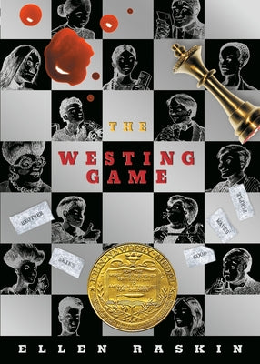 Paperback of The Westing Game novel by Puffin Books, showing the front cover with colorful illustrations and title text.