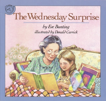 Paperback of The Wednesday Surprise by Clarion Books, featuring colorful cover art with whimsical illustrations.